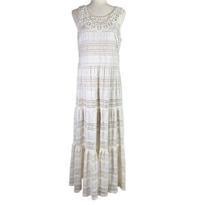 Eliza J‎ Long Dress Size 16 Ivory Lace Cottagecore Sleeveless Tiered Wedding
